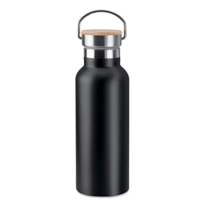 Edelstahl-Trinkflasche mit Bambusdeckel