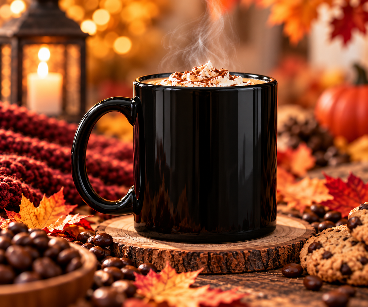 Schwarze Keramiktasse mit individuellem Druck