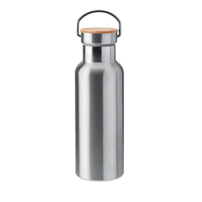 Edelstahl-Trinkflasche mit Bambusdeckel