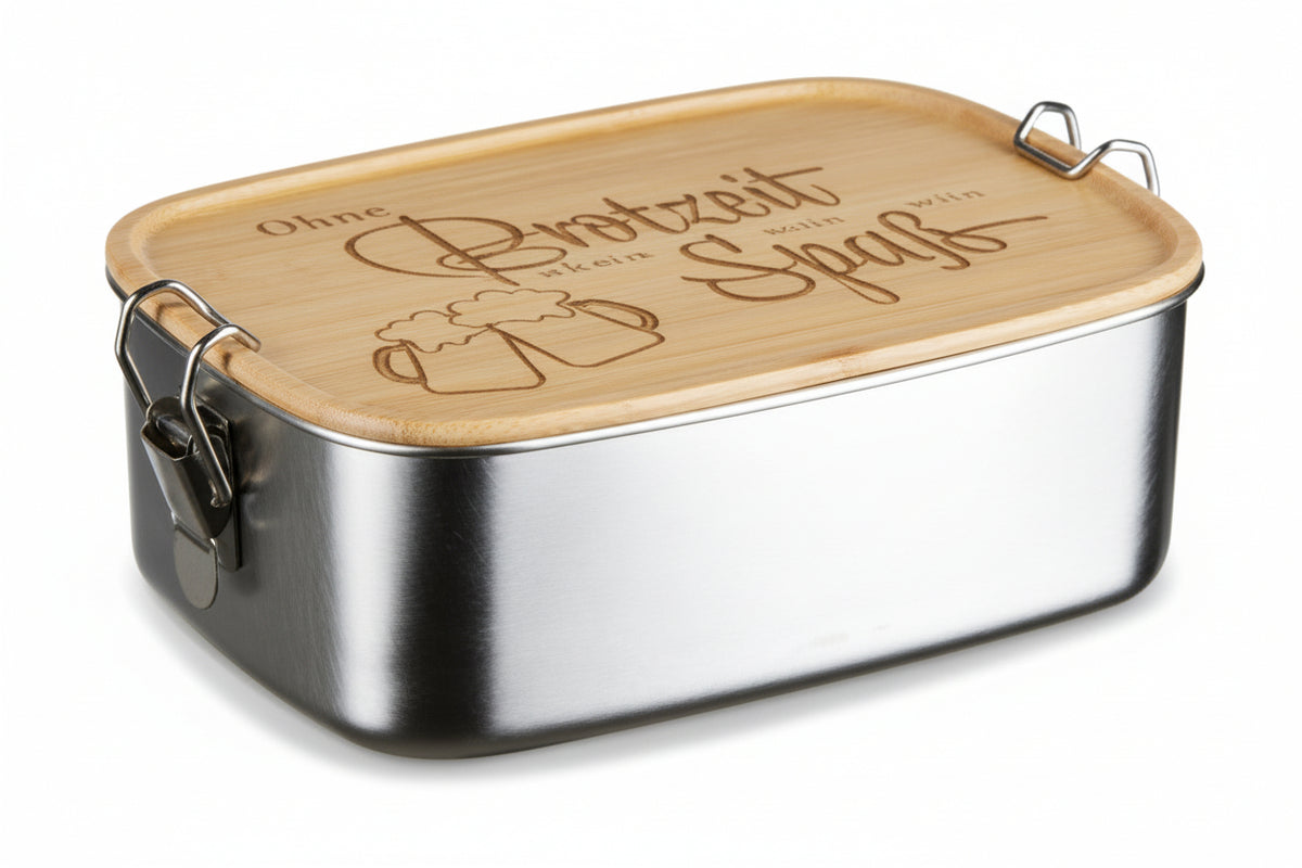 Lunch Box Edelstahl mit Bambusdeckel & Verschluss - Mit Wunschgravur