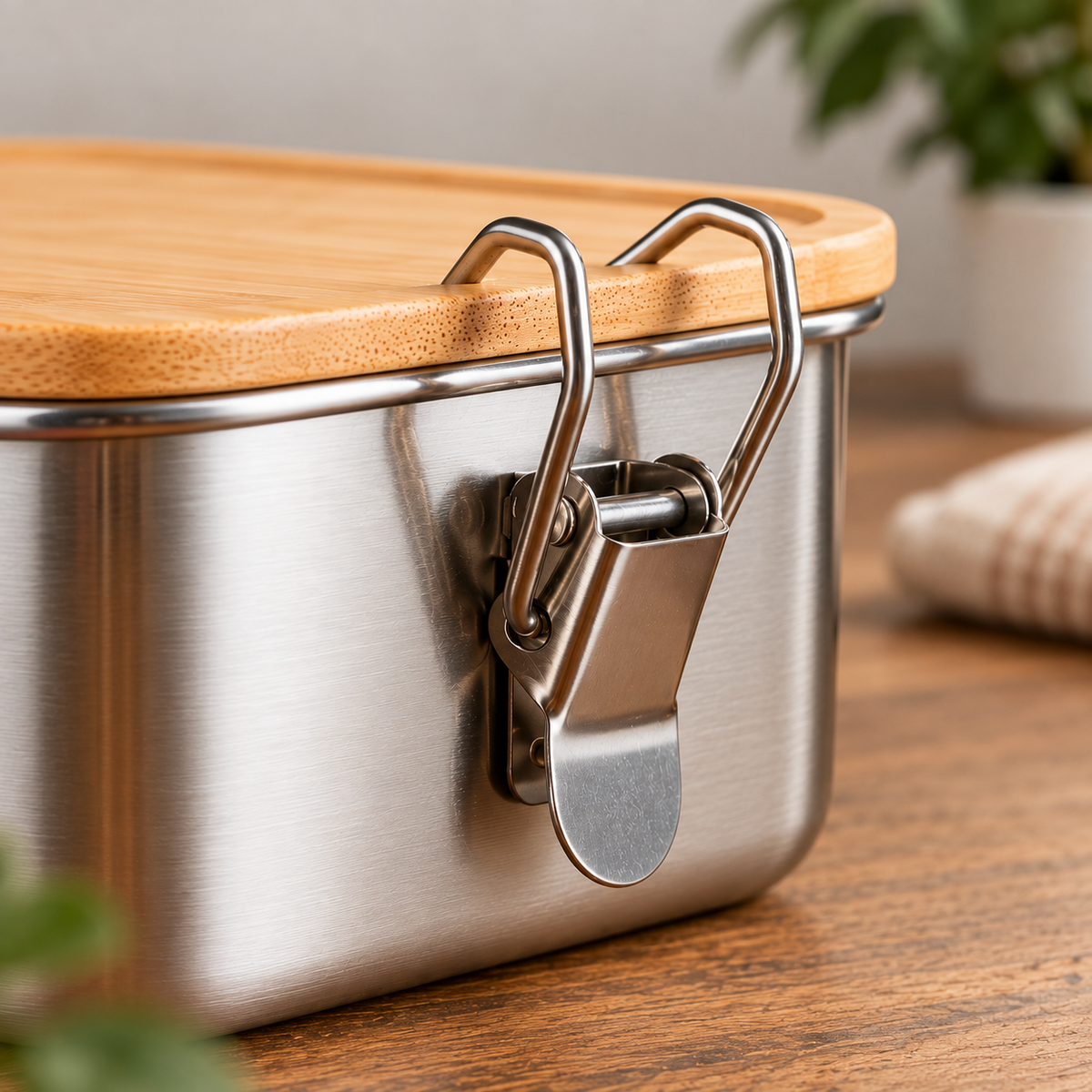 Lunch Box Edelstahl mit Bambusdeckel & Verschluss - Mit Wunschgravur