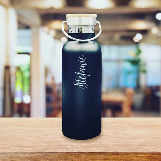 Edelstahl-Trinkflasche mit Bambusdeckel