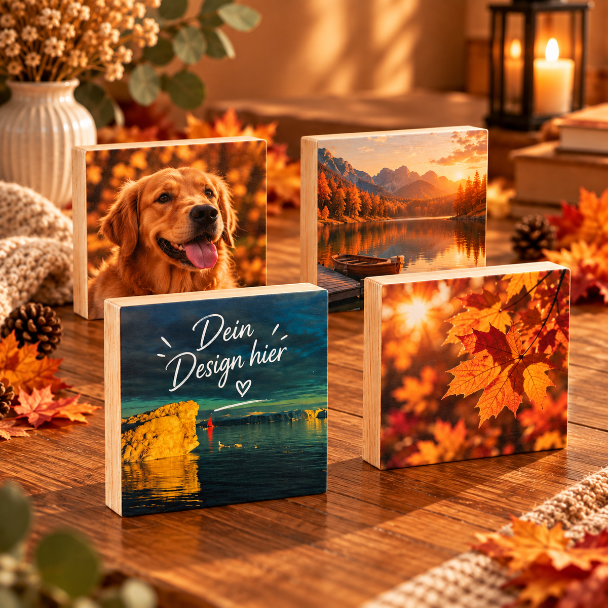 Holzfoto mit UV-Druck, 4er Set, 12x12cm