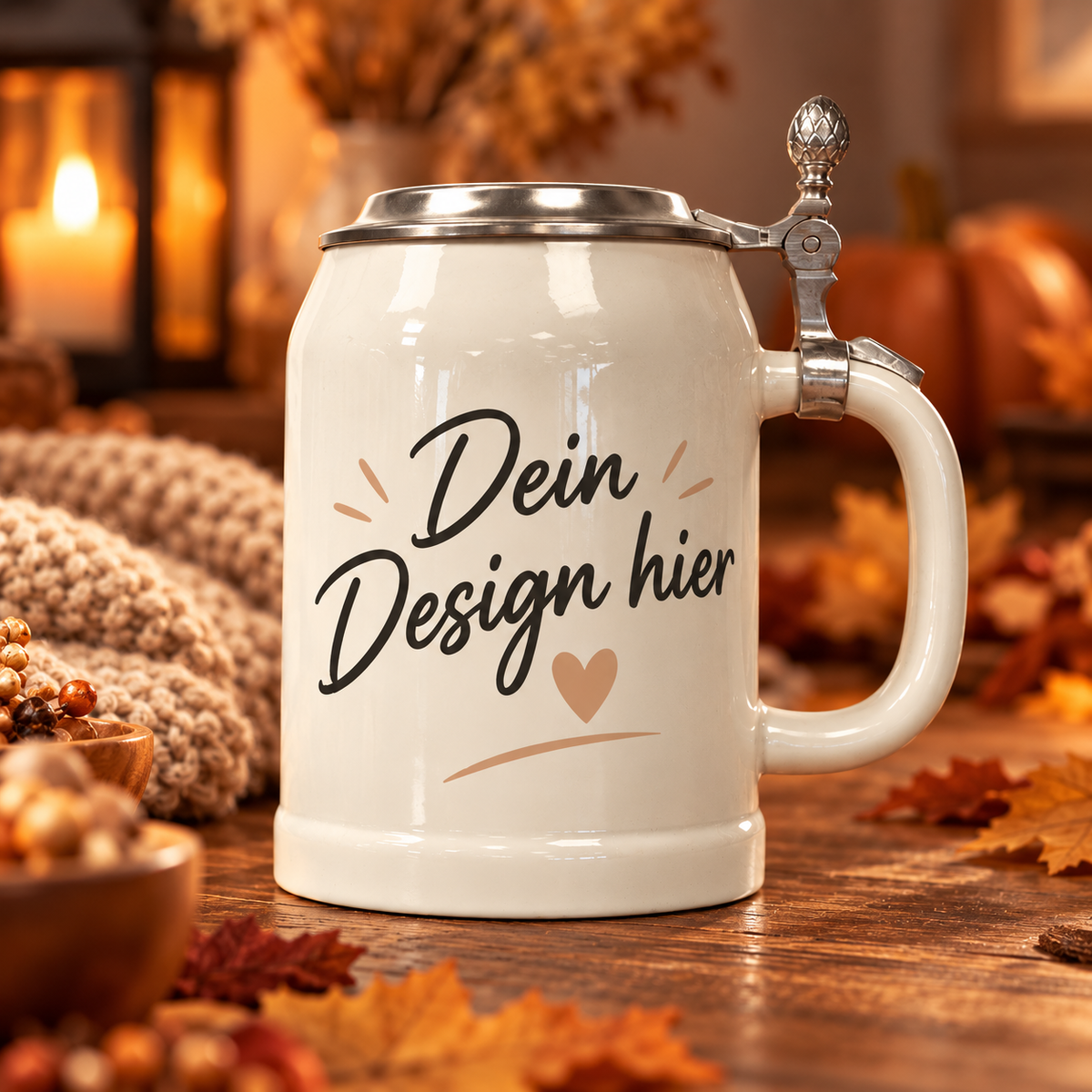 Bierkrug 0,5l mit Deckel und Druck