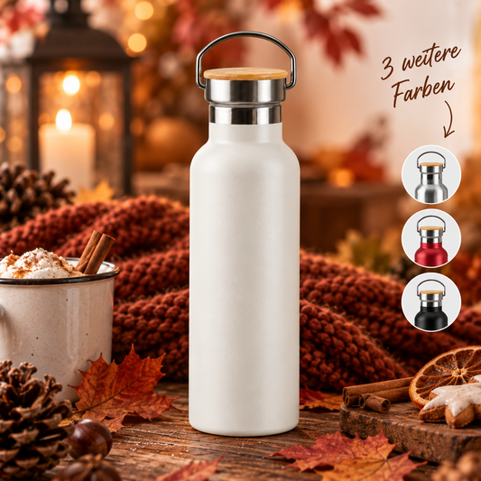 Edelstahl-Trinkflasche mit Bambusdeckel