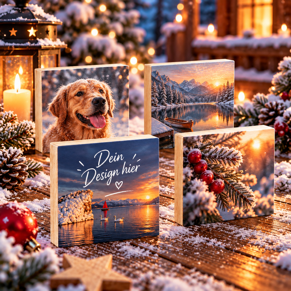 Holzfoto mit UV-Druck, 4er Set, 12x12cm