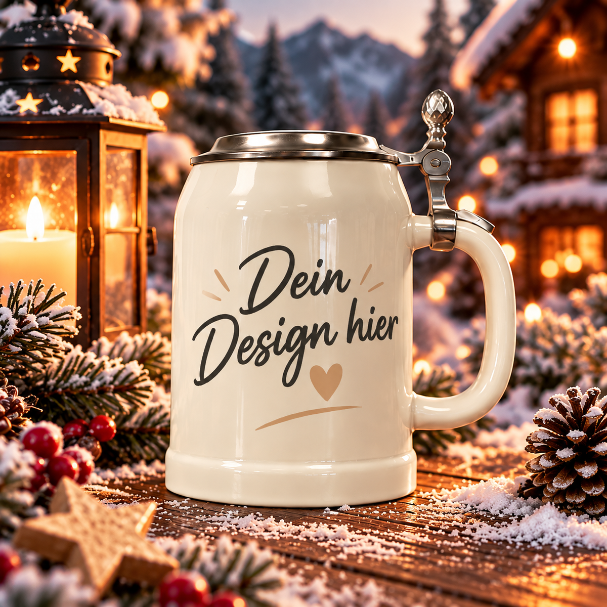 Bierkrug 0,5l mit Deckel und Druck nach Wunsch