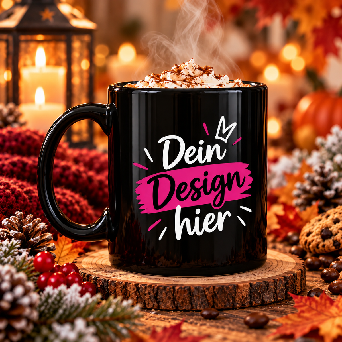 Schwarze Keramiktasse mit individuellem Druck