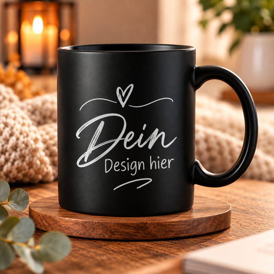 Keramiktasse (schwarz) mit individueller Gravur