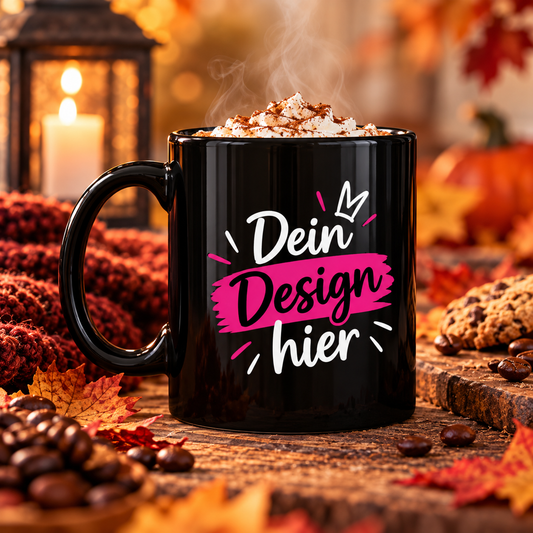 Schwarze Keramiktasse mit individuellem Druck