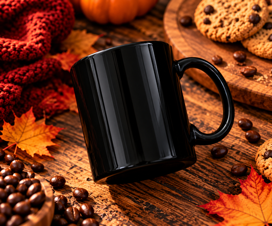 Schwarze Keramiktasse mit individuellem Druck