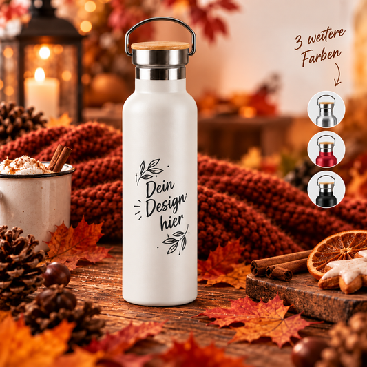 Edelstahl-Trinkflasche mit Bambusdeckel